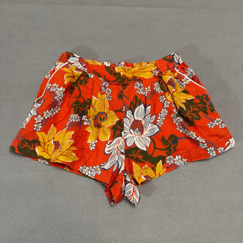 Faherty Floral Shorts Women XS Orange Linen Blend Tropical Resort Coastal Summer